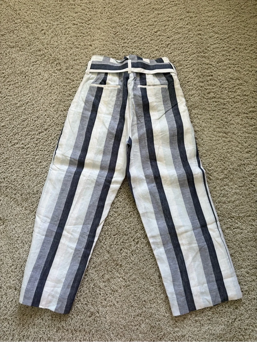 J. Crew Striped Paperbag Waist Wide-Leg Pants — Navy & White